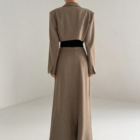 Brown Preppy Womens Women's Solid Color Slim Fit Double Breasted Blazer - Picture 3 of 5